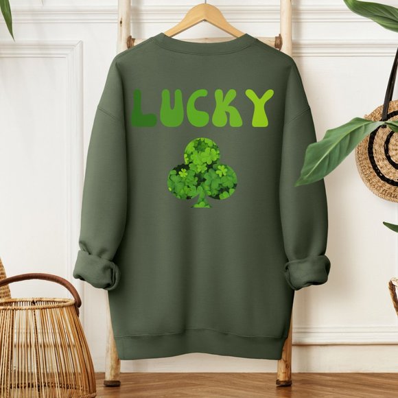 Lucky Sweatshirt Saint Patric's Day College Sweatshirt Military Green Shirt - Picture 4 of 10
